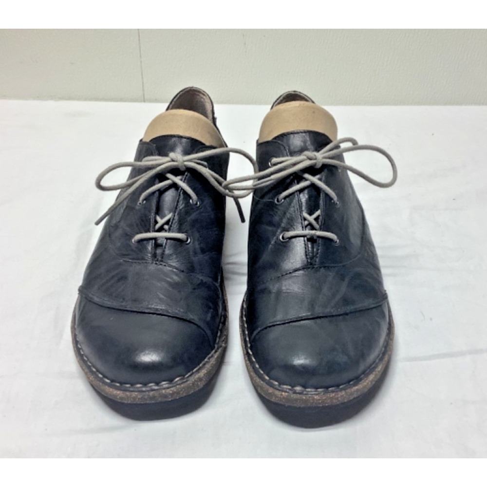 Aetrex Kerry Black Leather Lace-Up Mini Wedge Cork Oxford Women's Size 10